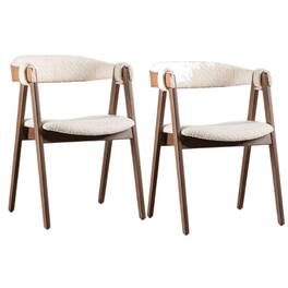 Manhattan Lane - Ebik Side Dining Chair Set of 2, Curve Panel Back, Walnut Brown Wood, Beige Boucle - Walnut Brown, Beige
