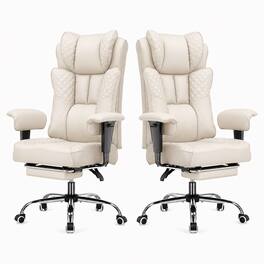 CloudRest Pro - High Back Executive Reclining Gaming Chair Wide PU Leather Big and Tall Ergonomic Office Chair - BEIGE
