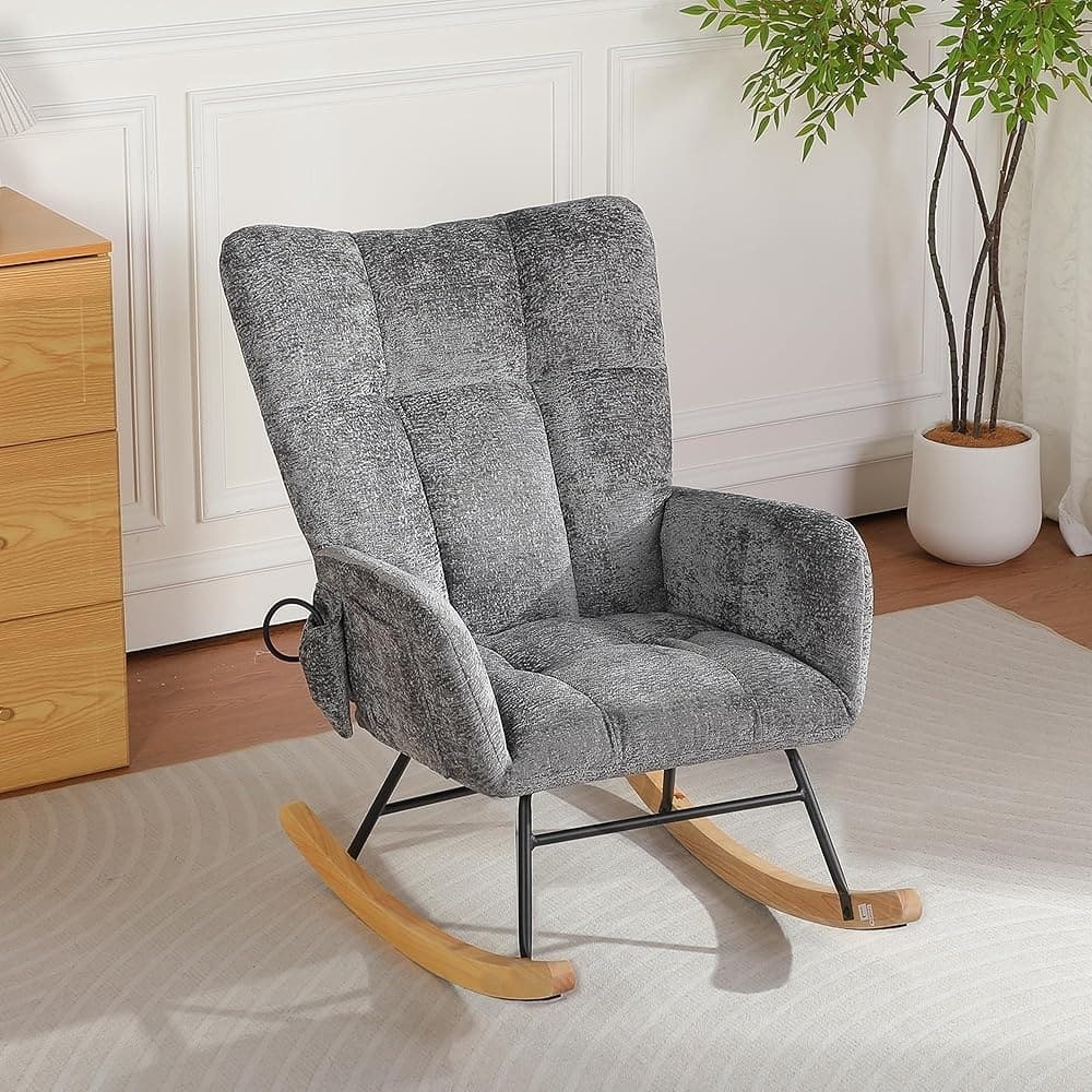 Loheer - Modern Maternity Nursery Rocking Chair Chenille Glider - Dark Gray price history on PriceWatchPro
