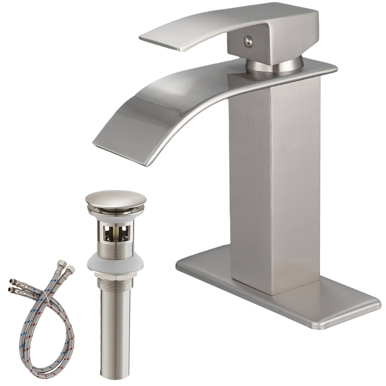 Alt View 1. Boyel Living - Single Handle Single Hole Bathroom Faucet with Deckplate Included and Pop Up Drain in Brushed Nickel - Brushed Nickel.