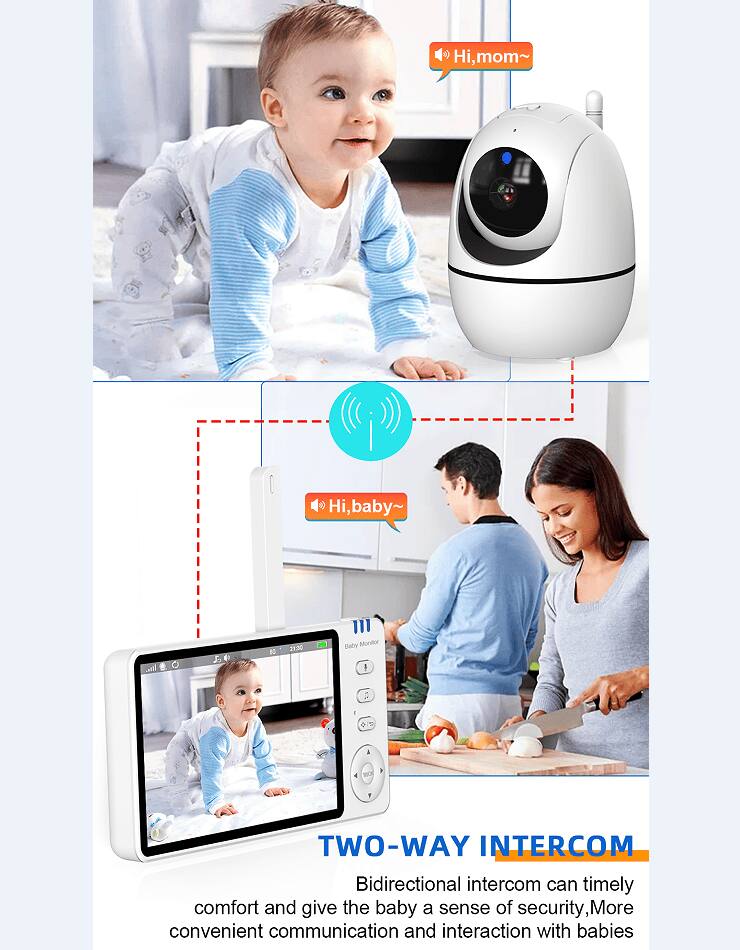 Hi, mom~  
Hi, baby~  

60 2120 Bater Moritur  

TWO-WAY INTERCOM  
Bidirectional intercom can timely comfort and give the baby a sense of security. More convenient communication and interaction with babies.