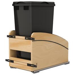 Rev-A-Shelf - Maple Wood Pullout Waste Container, Soft-Close, 50 qt, Black - Light Brown