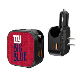 Keyscaper - Black New York Giants 2-In-1 USB A/C Charger - Black