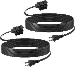 BN-LINK - 9 ft Indoor Extension Cord, 2-Pack, 3-Outlet Polarized Flat Cable, Power Cord for Home, Office, Holiday - Black
