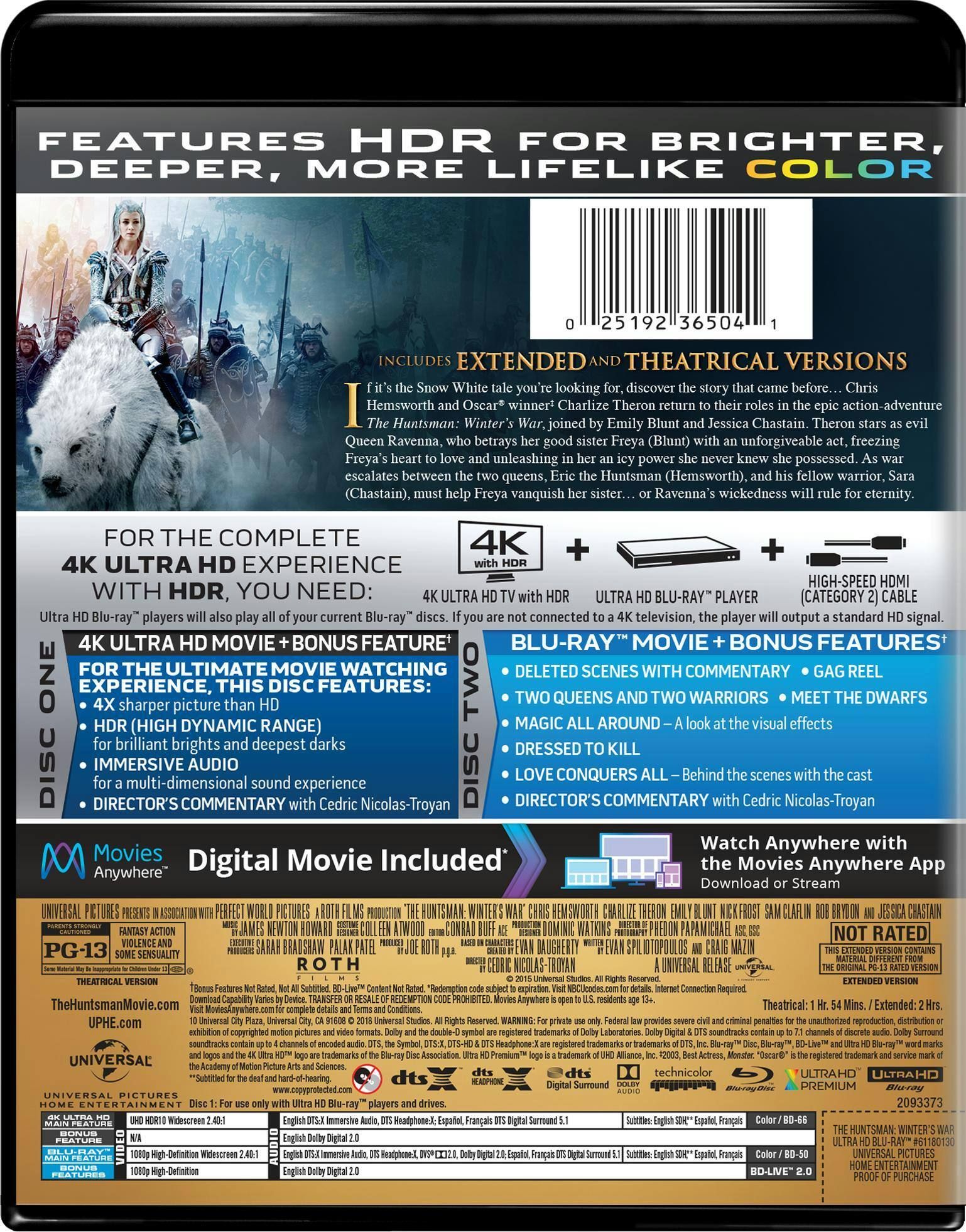 Back. The Huntsman: Winter's War   - 4K Blu-Ray.