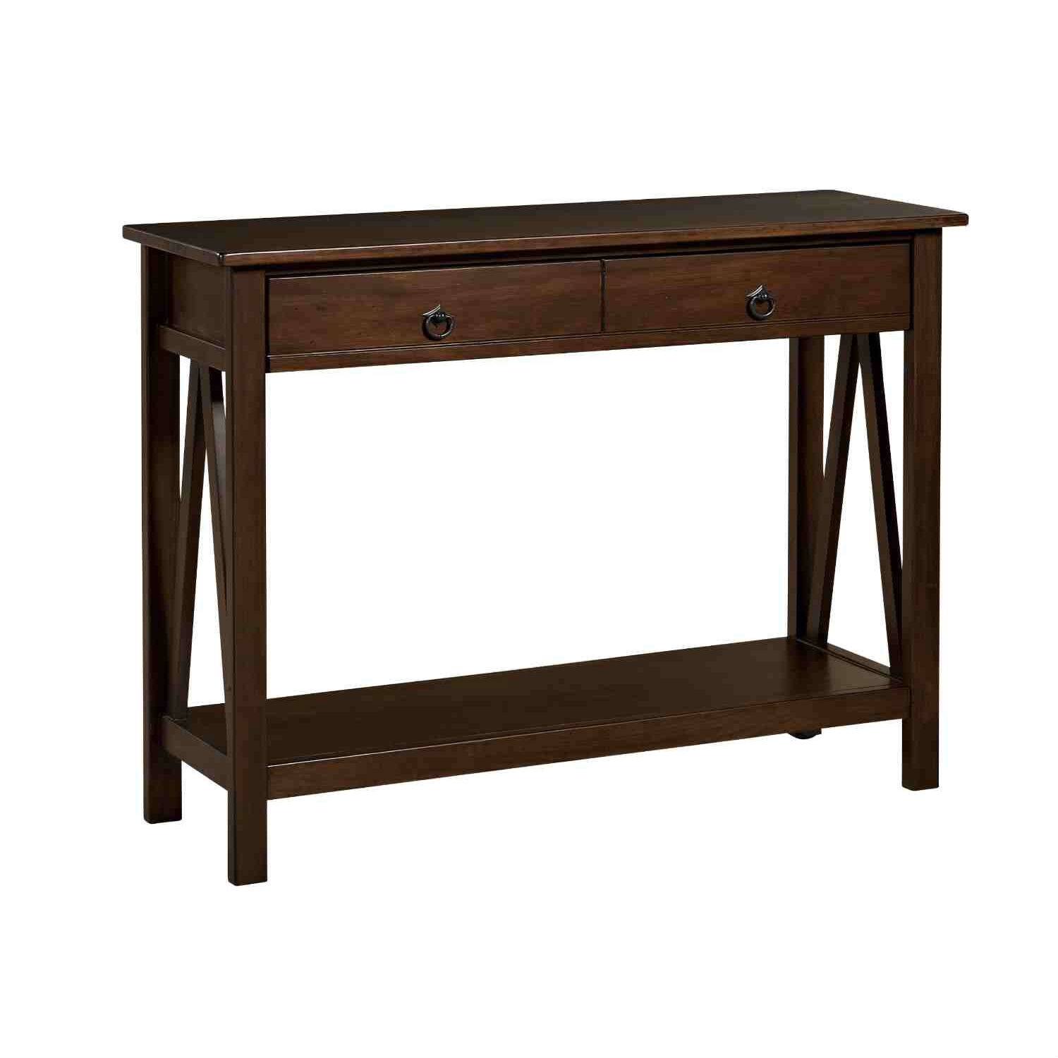 Front. SlickBlue - Stylish Tobacco 2-Drawer Console Table with Storage Shelf - Brown.