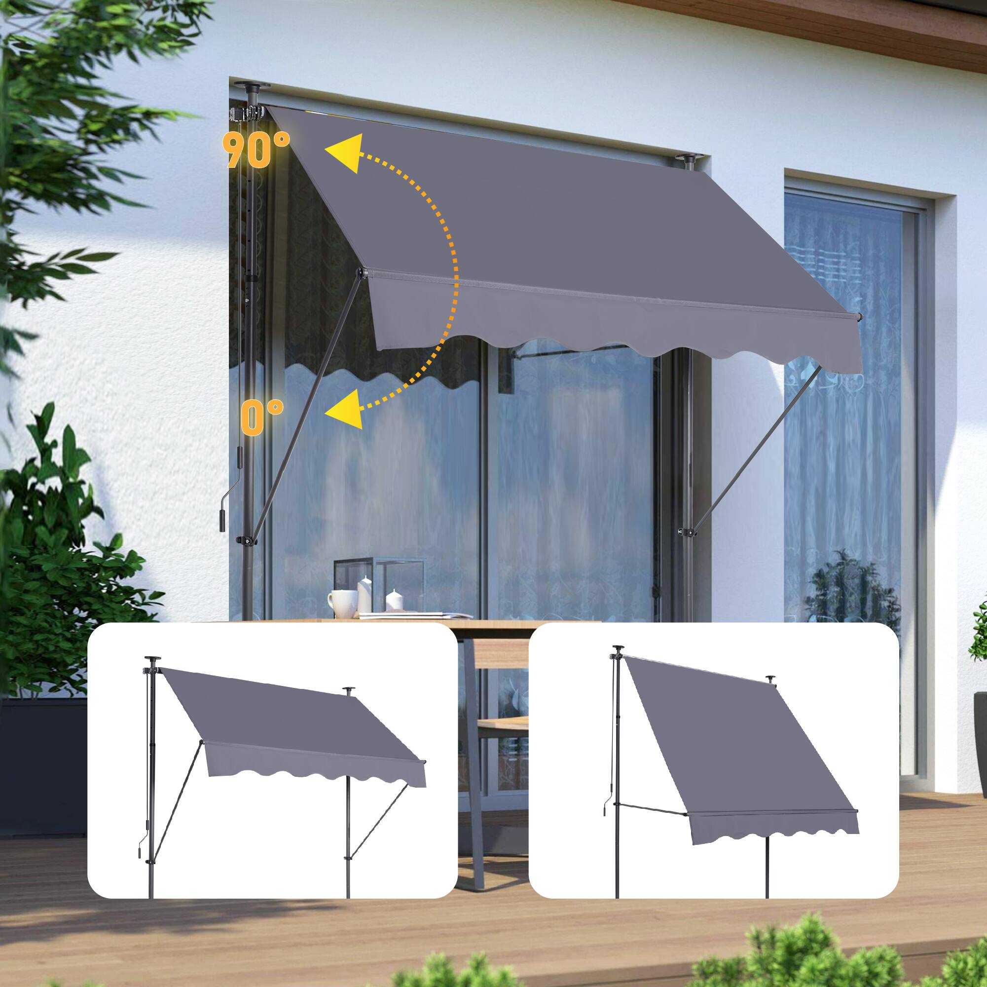 Alt View 3. Ecooso - Retractable Awning-78'' Non-Screw Outdoor Sun Shade Cover，UV Protection，Adjustable Patio Door Window Awning Canopy - Grey.
