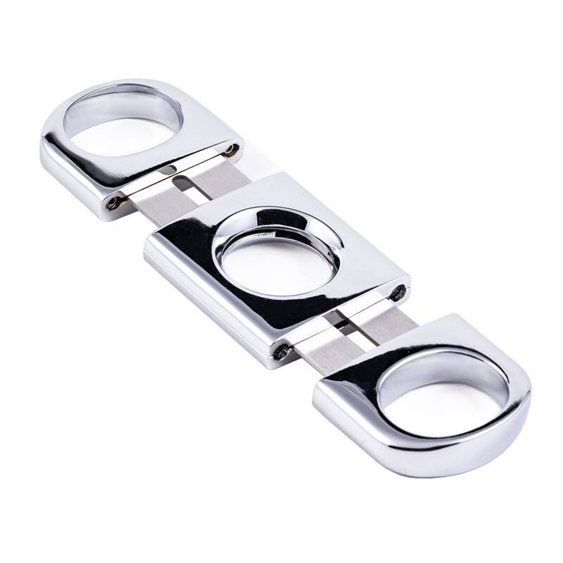 Angle. Prestige - Silver Heavy Body Cigar Cutter - Stainless Steel Finish.