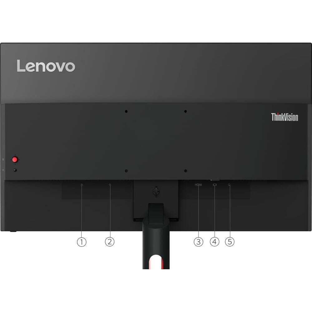 Lenovo ThinkVision

1. Power button
2. Stand adjustment
3. Cable management
4. Cable management
5. Cable management