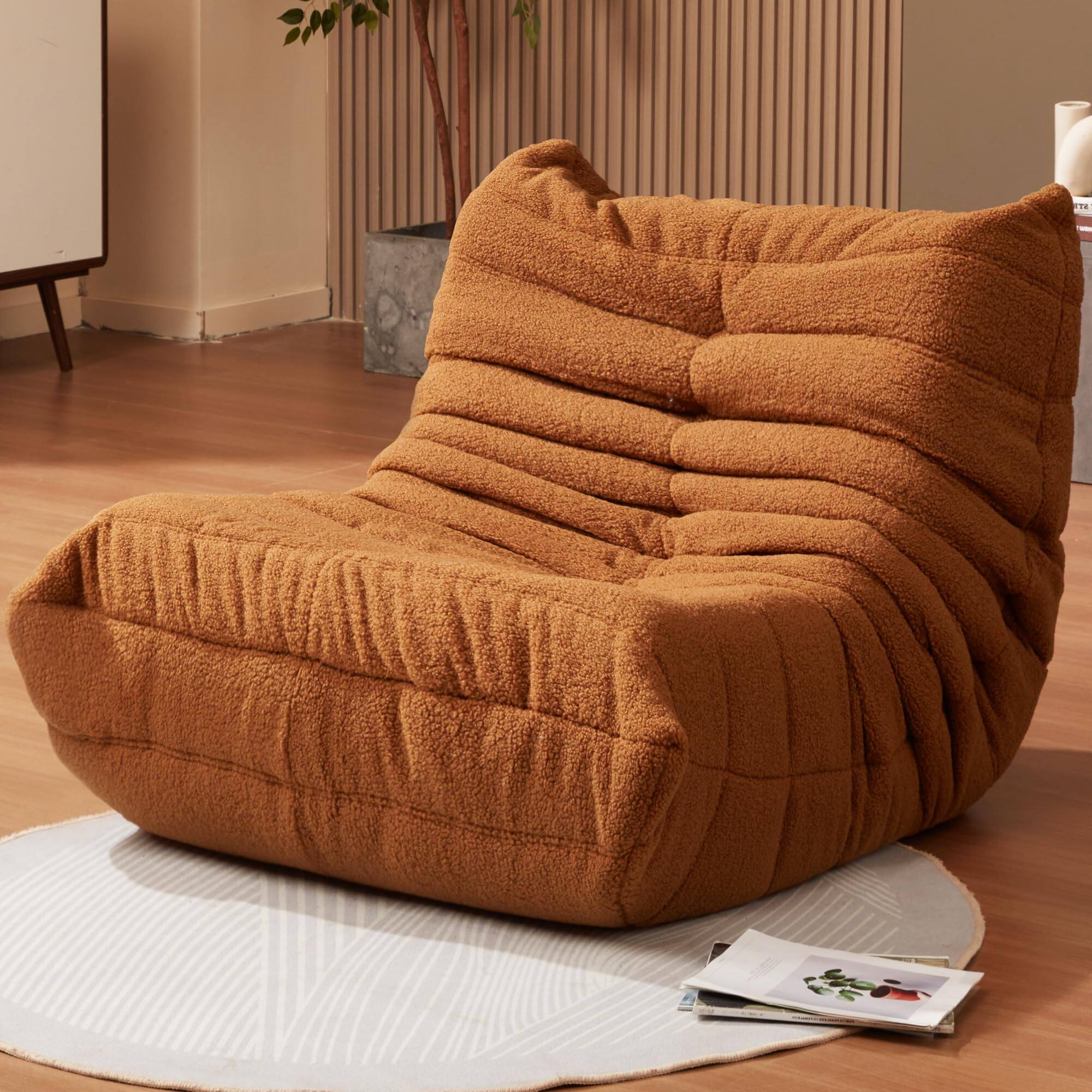 JETRANSPORT - Bean Bag Chairs For Adults Giant Chair Memory Foam Beanbag Sofa With Filler Faux Fireside Beanbags Lazy - Brown Teddy Single