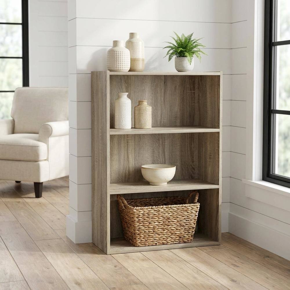 Angle. FurniFact - Wood Bookcase with Open Shelves in Sonoma Oak Finish - Sonoma Oak.