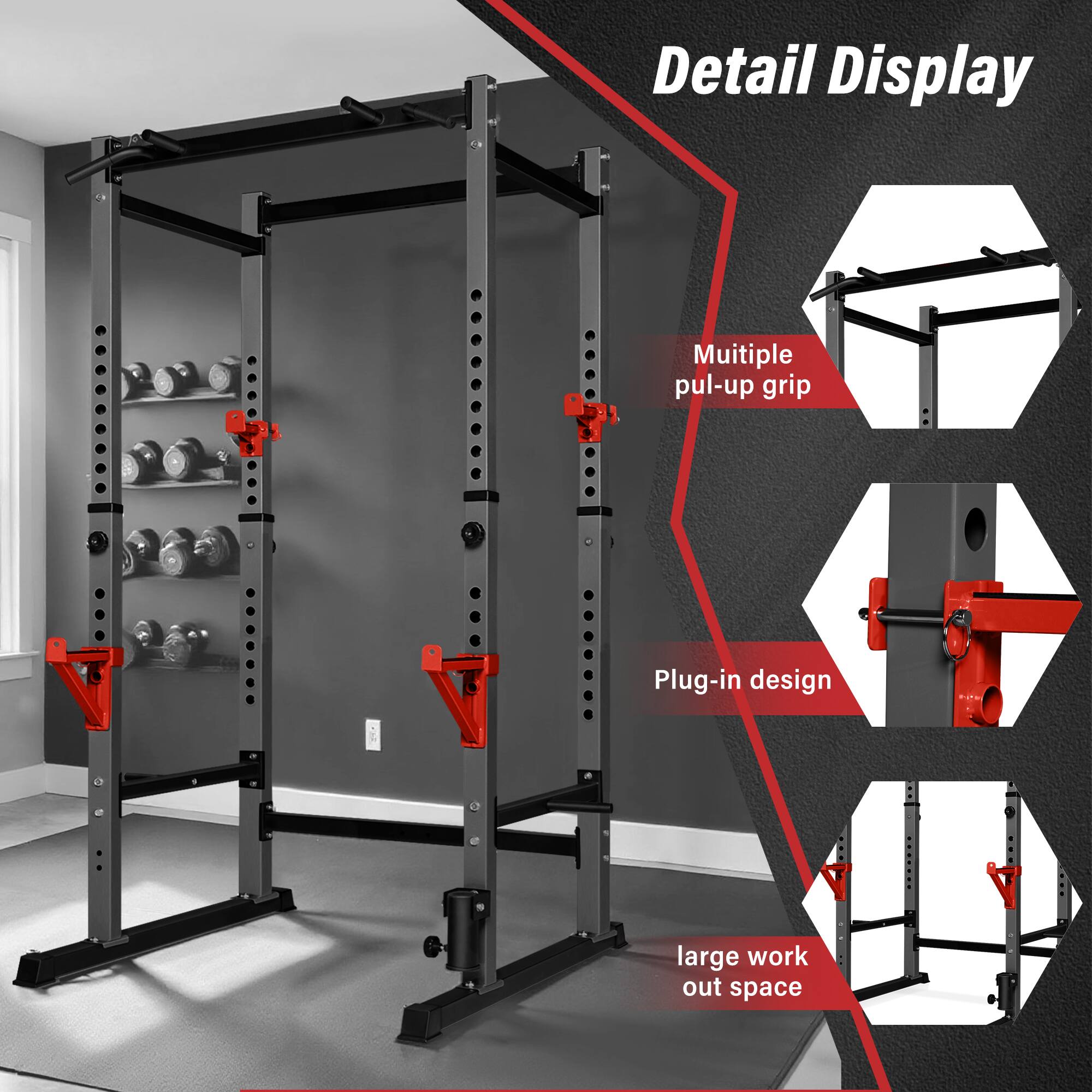 Detail Display  
Multiple pul-up grip  
Plug-in design  
large work out space