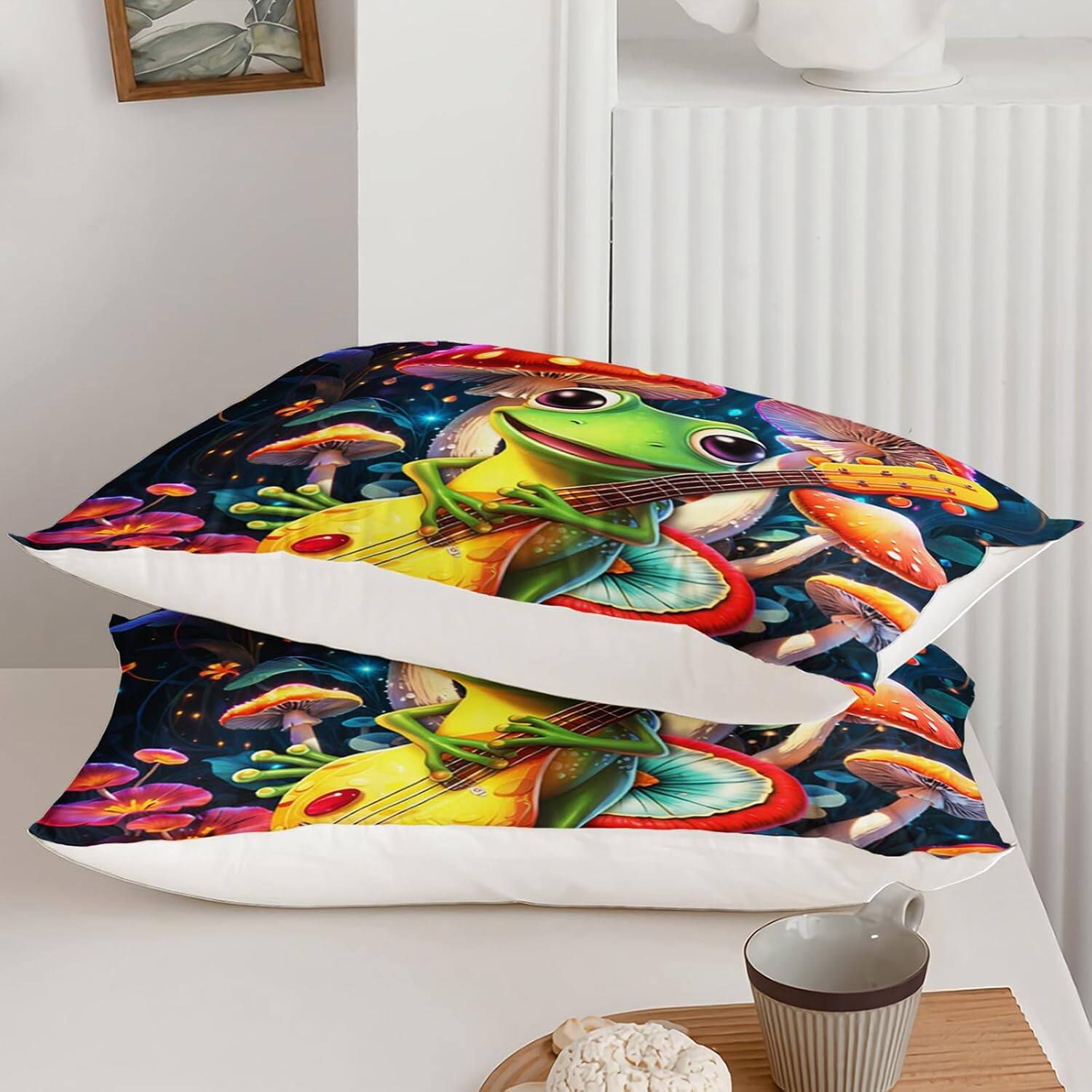 Alt View 4. Wikistore - WIKISTORE Cute Frog Guitar Comforter Set Queen Size Botanica Mushroom Cartoon Bedding 3 Piece - As Picture.