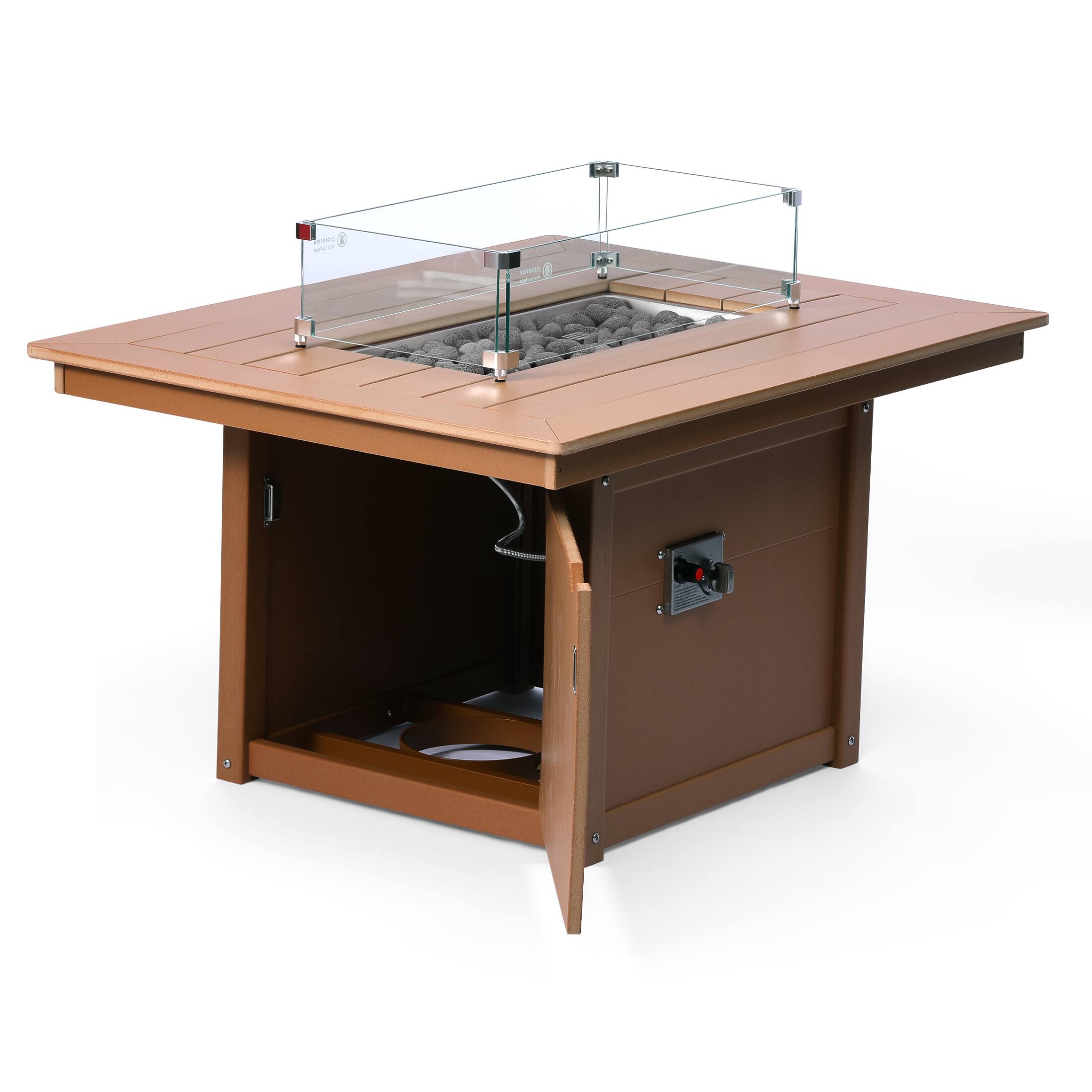 Left. WestinTrends - WestinTrends Helios 46" Modern Outdoor 55,000 BTU Patio Gas Propane Rectangle Deck Fire Pit Table - Teak.