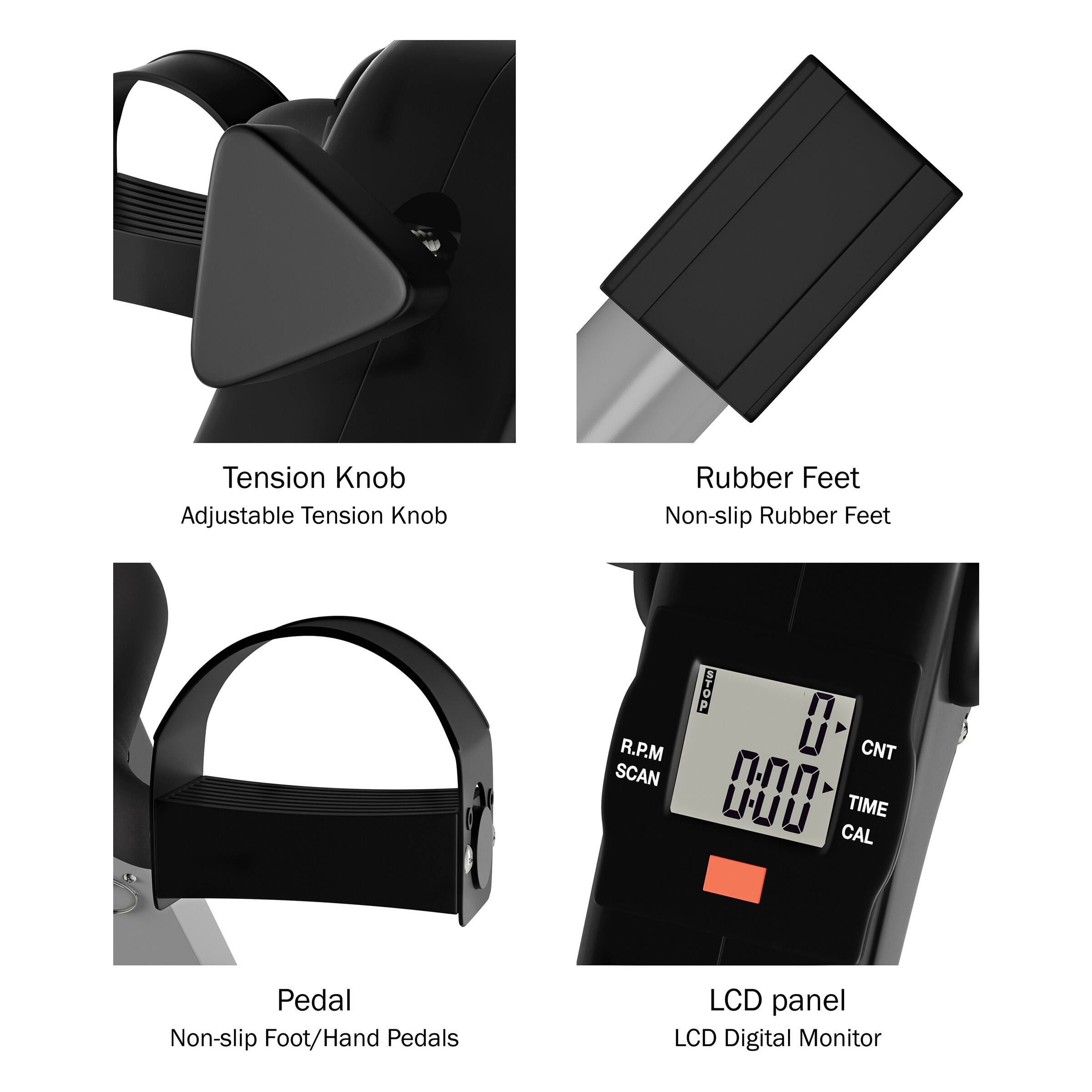Tension Knob, Adjustable Tension Knob, Rubber Feet, Non-slip Rubber Feet, Pedal, Non-slip Foot/Hand Pedals, LCD panel, LCD Digital Monitor, R.P.M, SCAN, STOP, CNT, 000, CAL, TIME