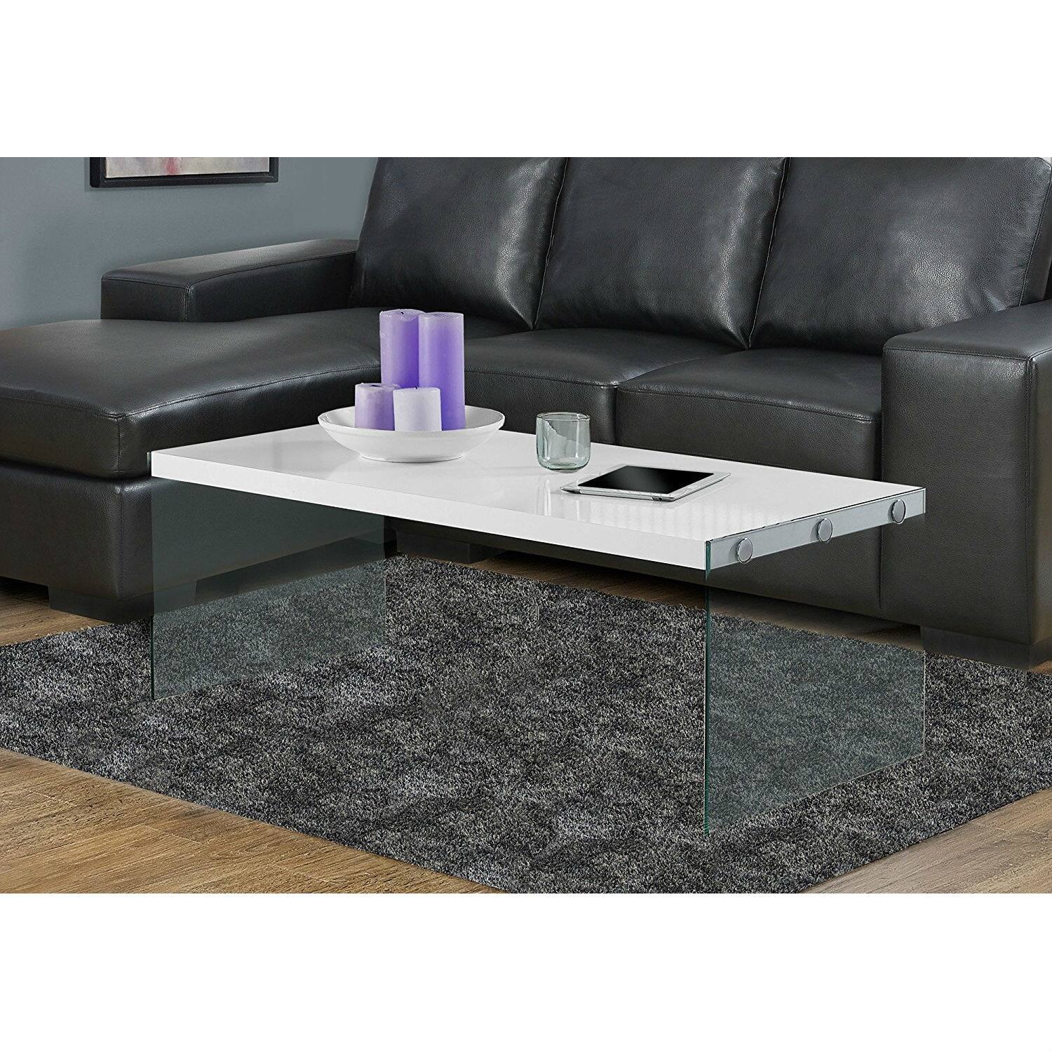 Left. Hivvago - White Modern Rectangular Coffee Table with Tempered Glass Legs - White.