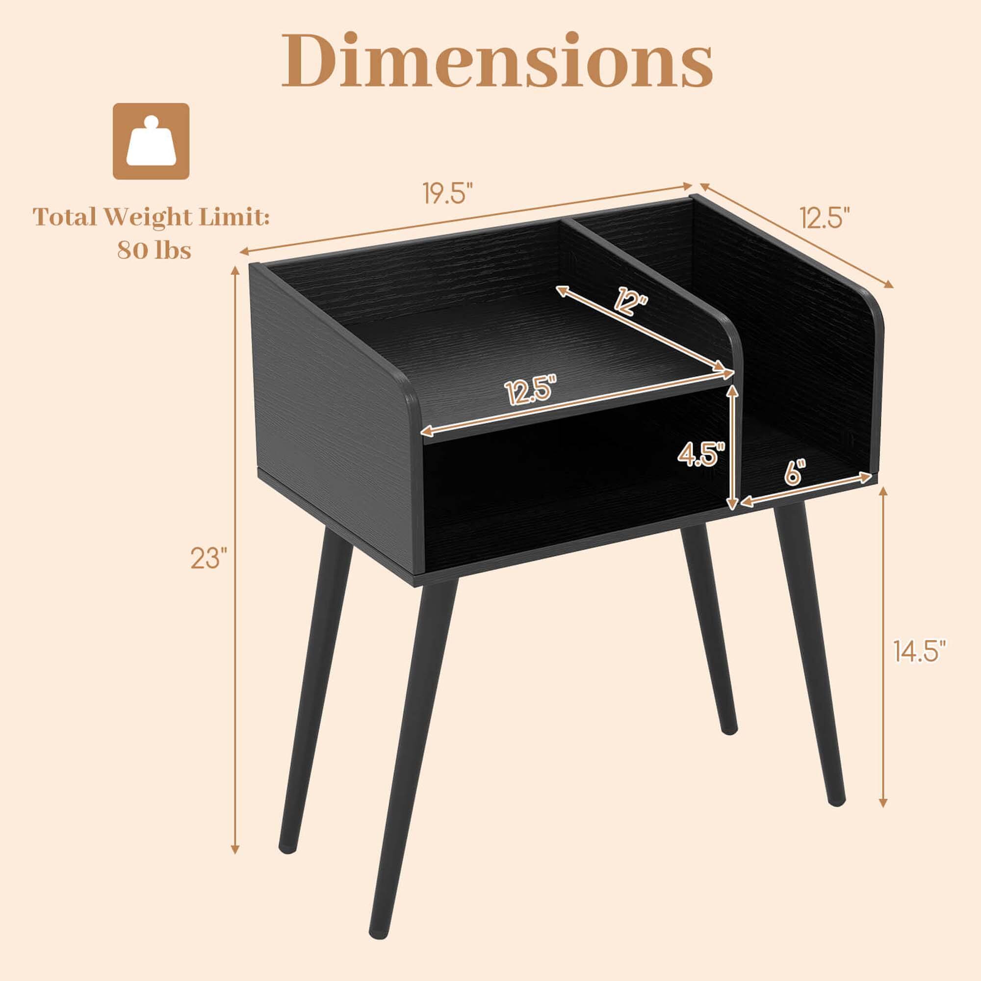 Dimensions: Total Weight Limit: 80 lbs. 19.5" 12" 12.5" 12.5" 4.5" 6" 23" 14.5".