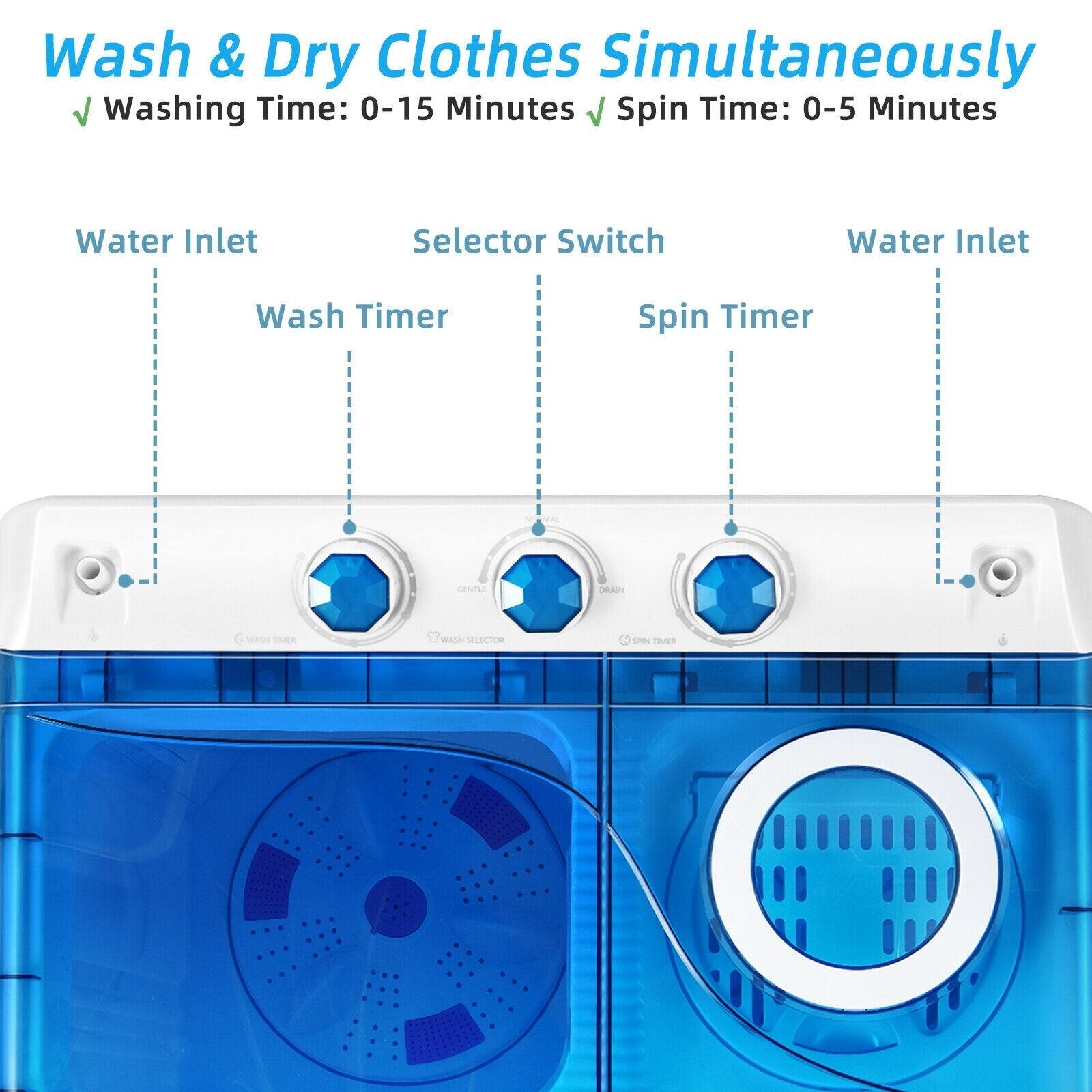 Wash & Dry Clothes Simultaneously
Washing Time: 0-15 Minutes
Spin Time: 0-5 Minutes
Water Inlet
Selector Switch
Water Inlet
Wash Timer
Spin Timer