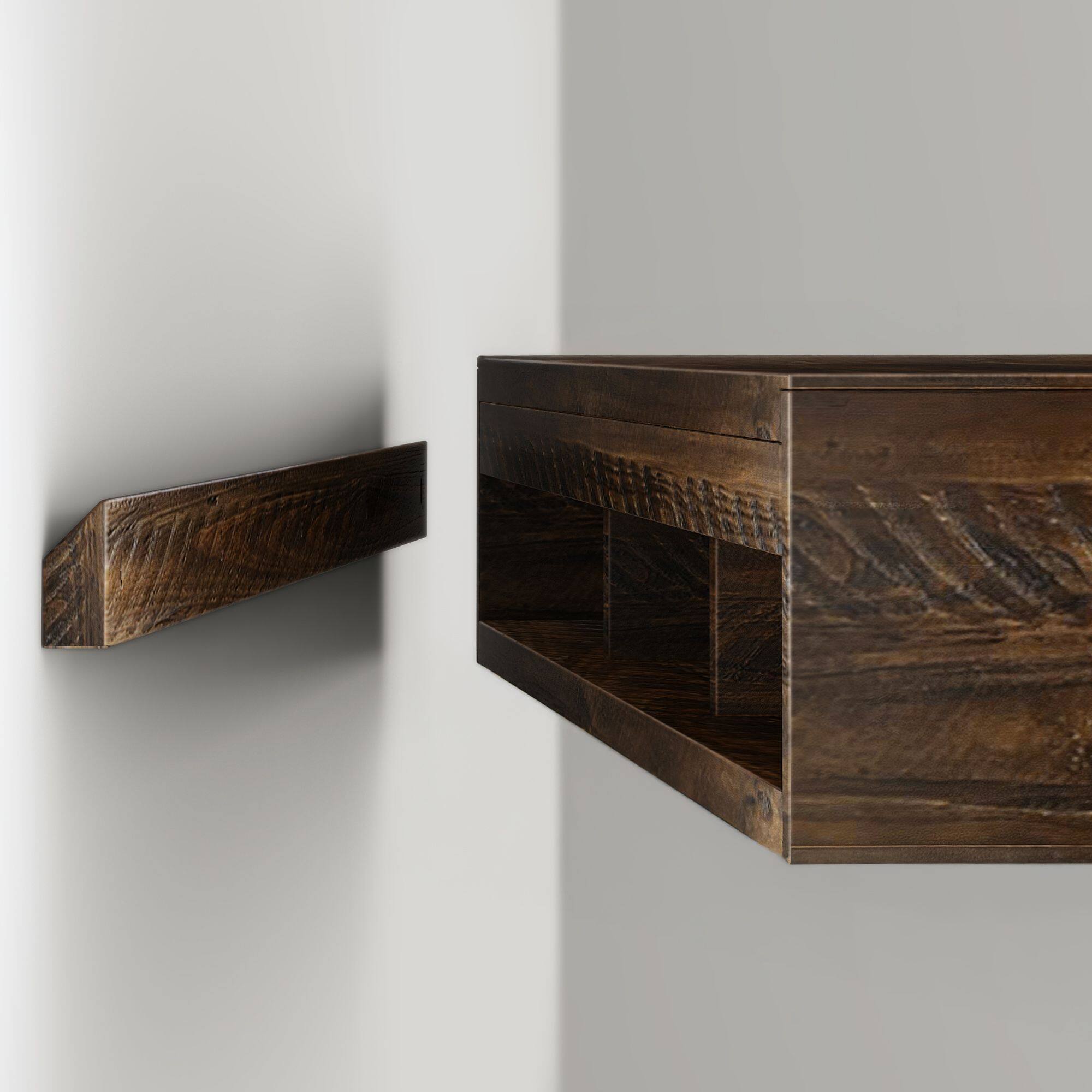 Alt View 6. Plank+Beam - Rustic Floating Shelf/Fire Beam (60in / 1524mm), Rustic Barnwood - Rustic Barnwood.
