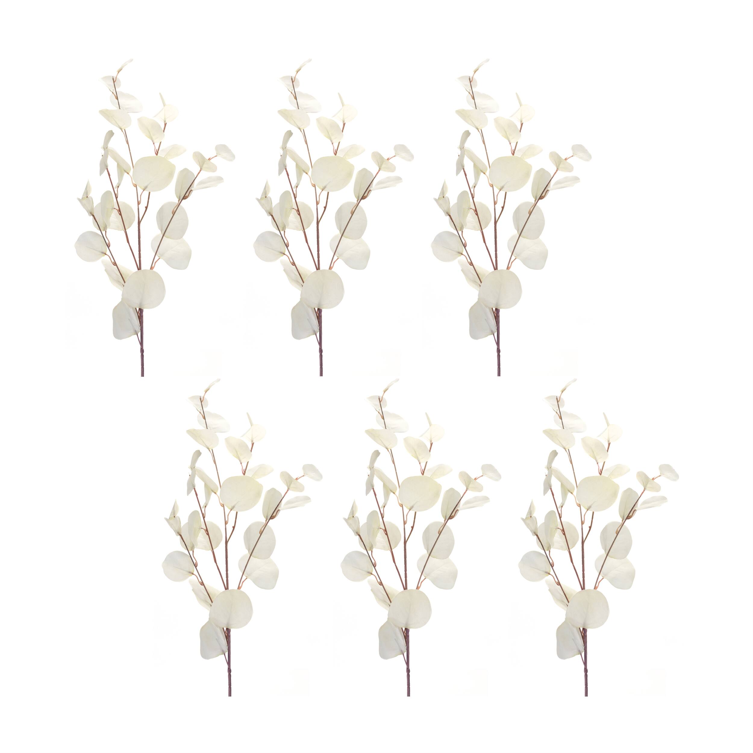 Front. BreeBe - Ivory Silver Dollar Eucalyptus Leaf Spray (Set of 6) - White.