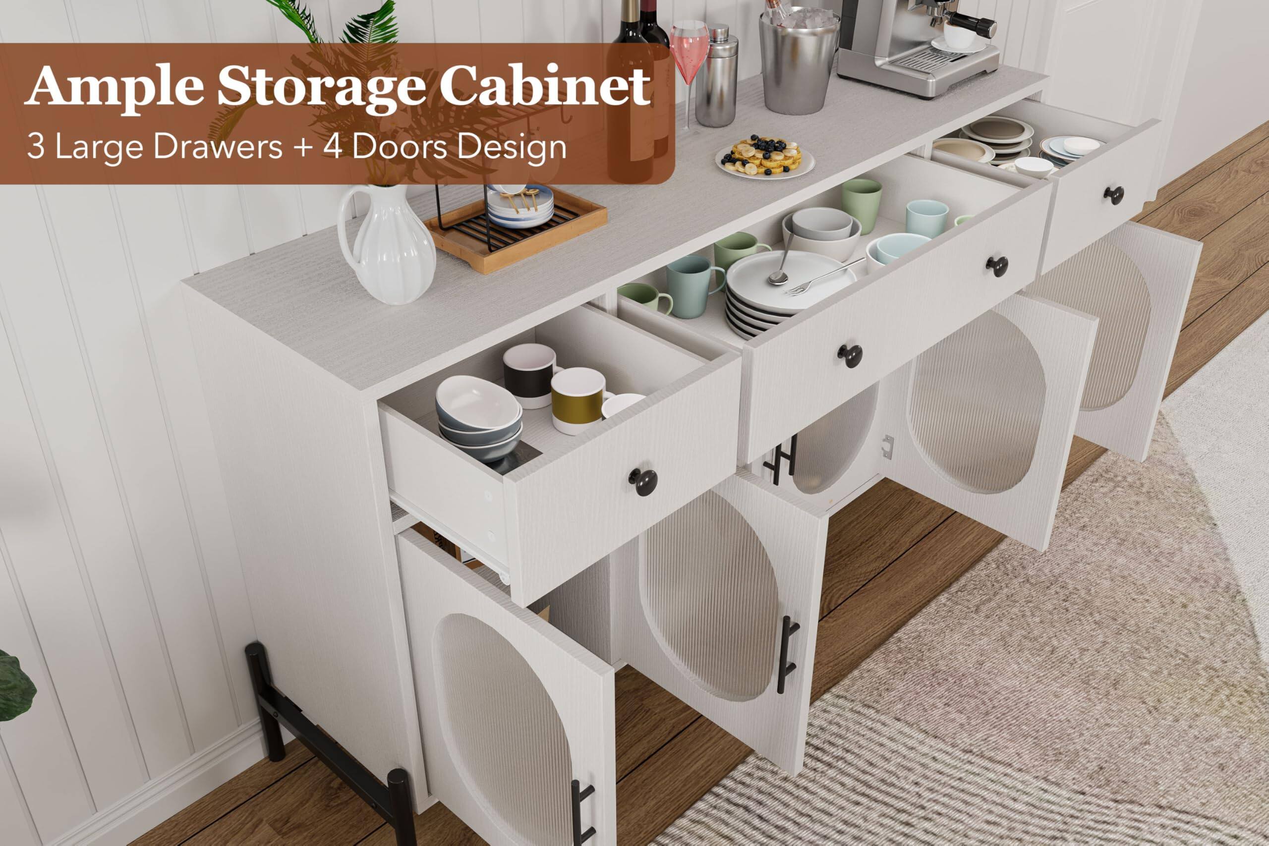 Ample Storage Cabinet  
3 Large Drawers + 4 Doors Design