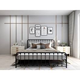 Hivvago - King Metal Platform Bed Frame with Rounded Corners Headboard Footboard - Black