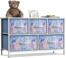Sorbus - Dresser with 5 Drawers - Storage Chest Organizer Unit with Steel Frame, Wood Top, Easy Pull Fabric Bins Bedroom - Blue Tie-Dye