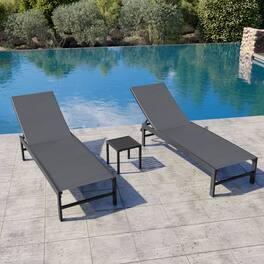 Crestlive Products - Chaise Lounge Chair Outdoor Set of 3 Adjustable Pool Tanning Recliner Outdoor Lounge Furniture - Gray