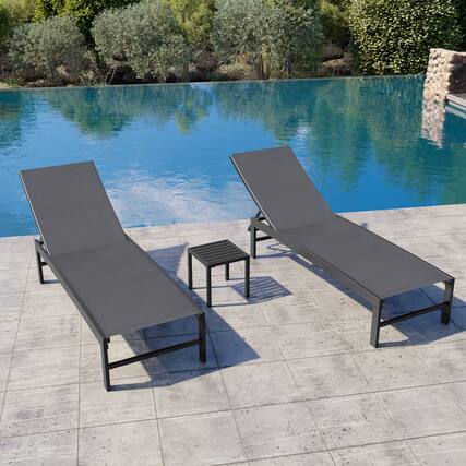 Front. Crestlive Products - Crestlive Products Chaise Lounge Chair Outdoor Set of 3 Adjustable Pool Tanning Recliner Outdoor Lounge Furniture Gray - Gray.