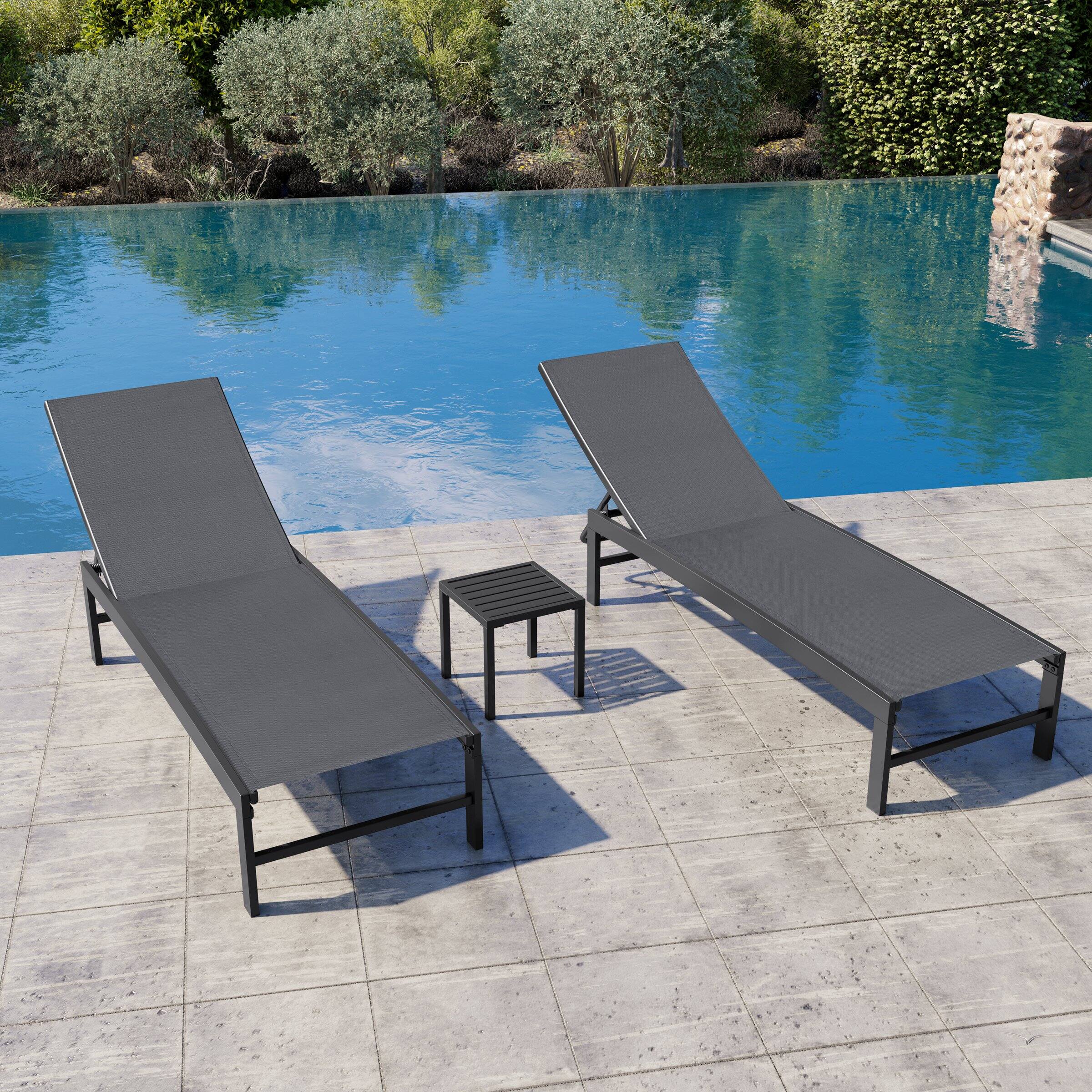 Front. Crestlive Products - Crestlive Products Chaise Lounge Chair Outdoor Set of 3 Adjustable Pool Tanning Recliner Outdoor Lounge Furniture Gray - Gray.