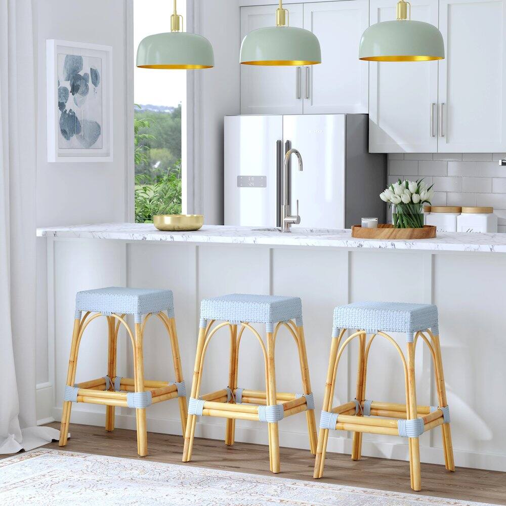 Alt View 4. Butler Specialty - Robias Rectangular Rattan 30" Bar Stool - Baby Blue.