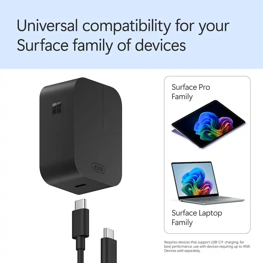 Microsoft Surface 45W USB C Wall Charger Black EP229813 Best Buy