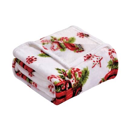 Front. Noble House - Plazatex Rustic Truck plush Decorative Christmas Machine Washable Throw 50" X 60" Red - Red.