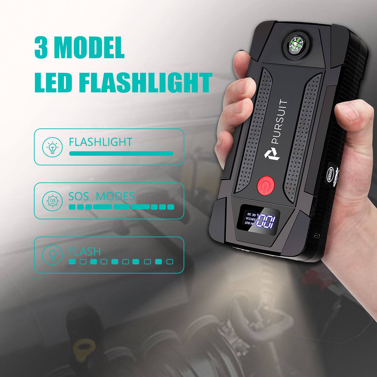 3 MODEL LED FLASHLIGHT

- FLASHLIGHT
- SOS MODES
- FLASH

Pursuit