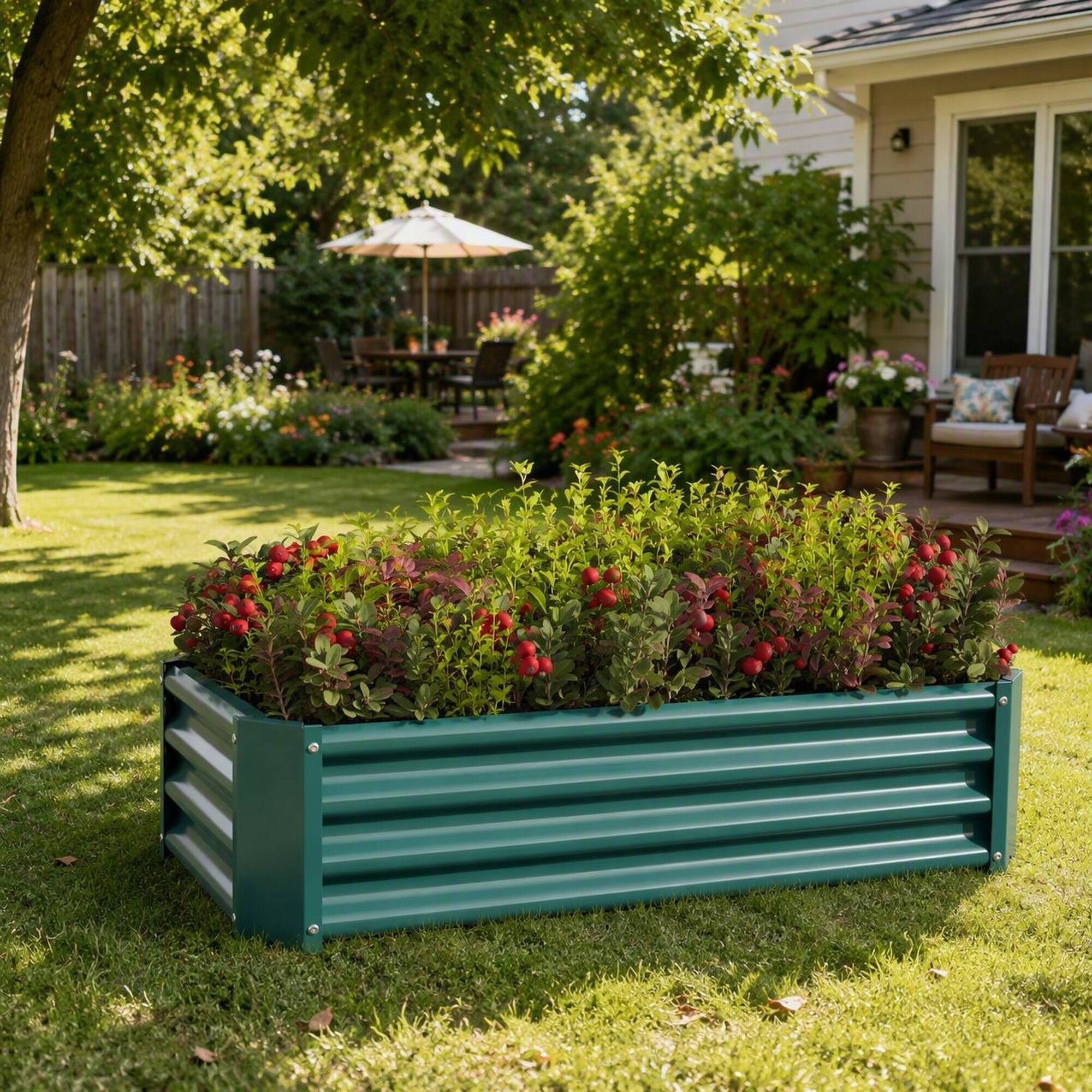 Alt View 2. RYHNUYNE - 2 Pack Green Metal Raised Garden Bed 4x2x1 ft Rectangle Planter for Vegetables Flowers and Herbs - Green.