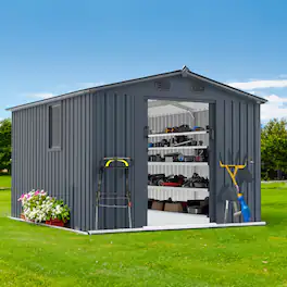 APRILSOUL - Extra Large Galvanized Metal Shed Waterproof UV Resistant Lockable Vented Storage - Dark Gray