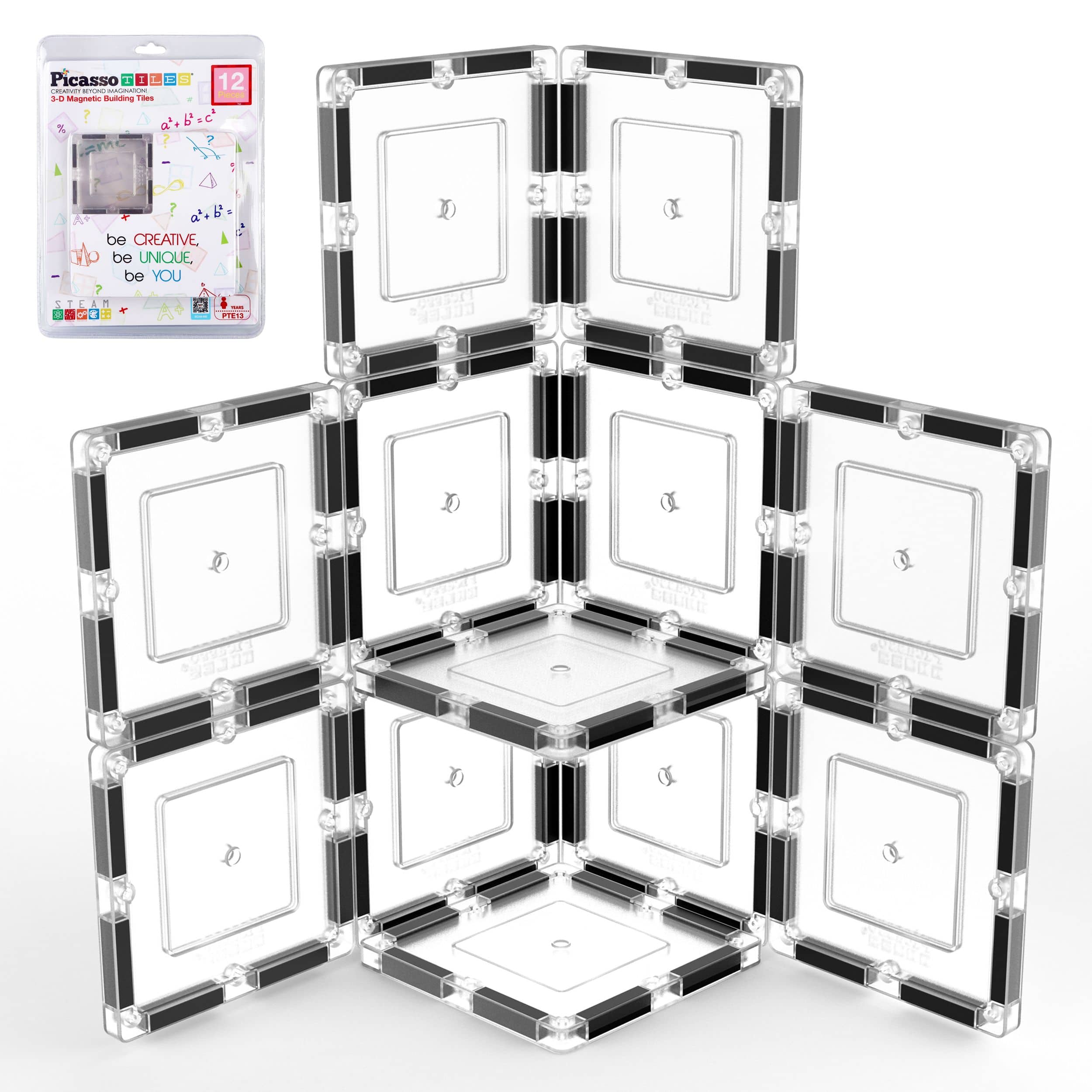 PicassoTiles - PICASSO-TILES Clear Transparent Magnetic Tile Expansion Set, STEM Educational Building Blocks for Kids