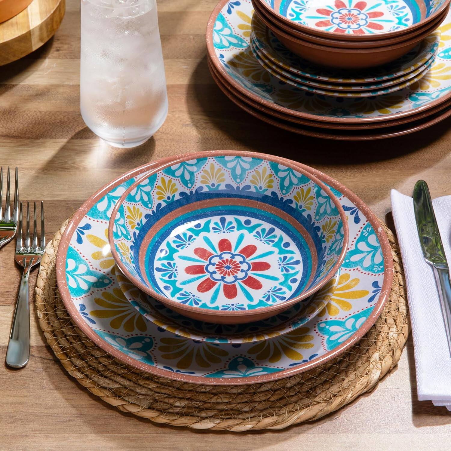 Alt View 1. Larder & Vine - 12-Piece Viva Dinnerware Set for 4, Made from 100% BPA-Free Melamine - Mesa.