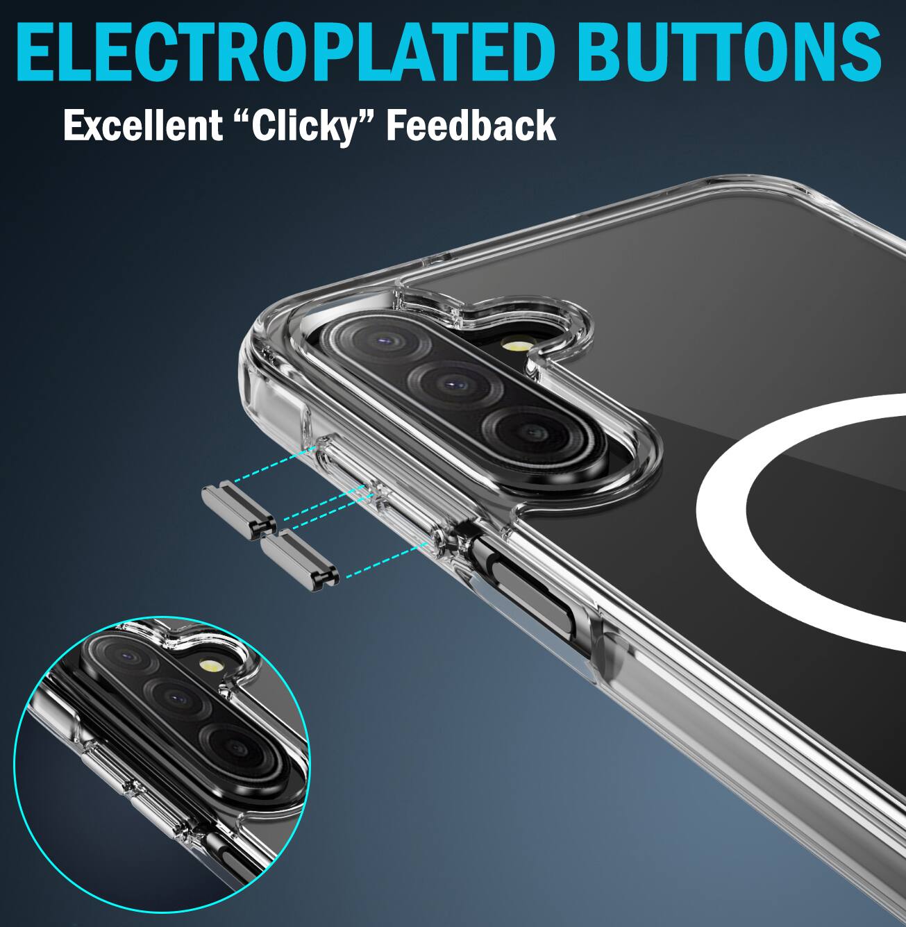 ELECTROPLATED BUTTONS  
Excellent "Clicky" Feedback