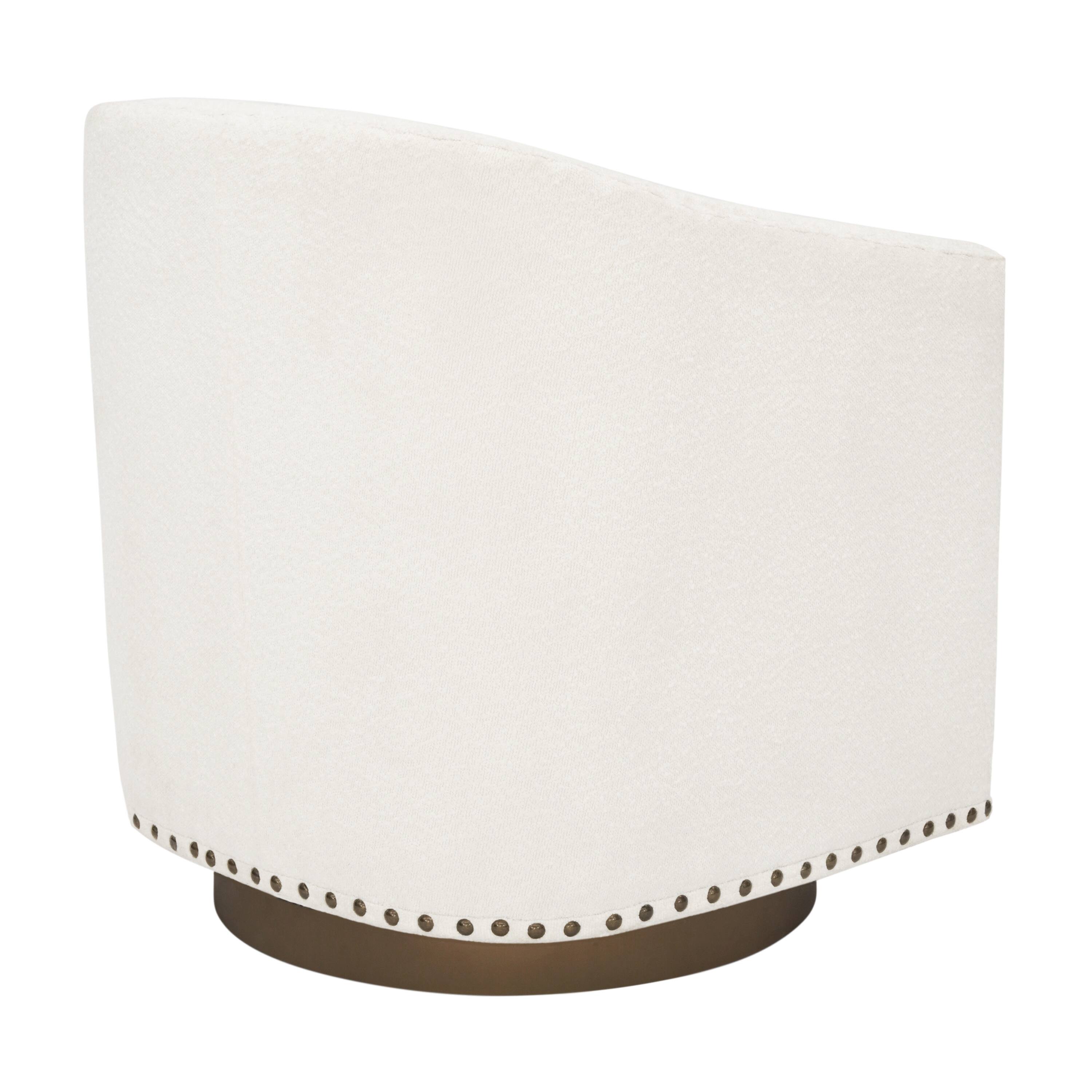Alt View 4. Emma + Oliver - Cole Upholstered Club Style Barrel Accent Chair with 360° Swivel Base and Decorative Nail Head Trim - Cream Boucle.