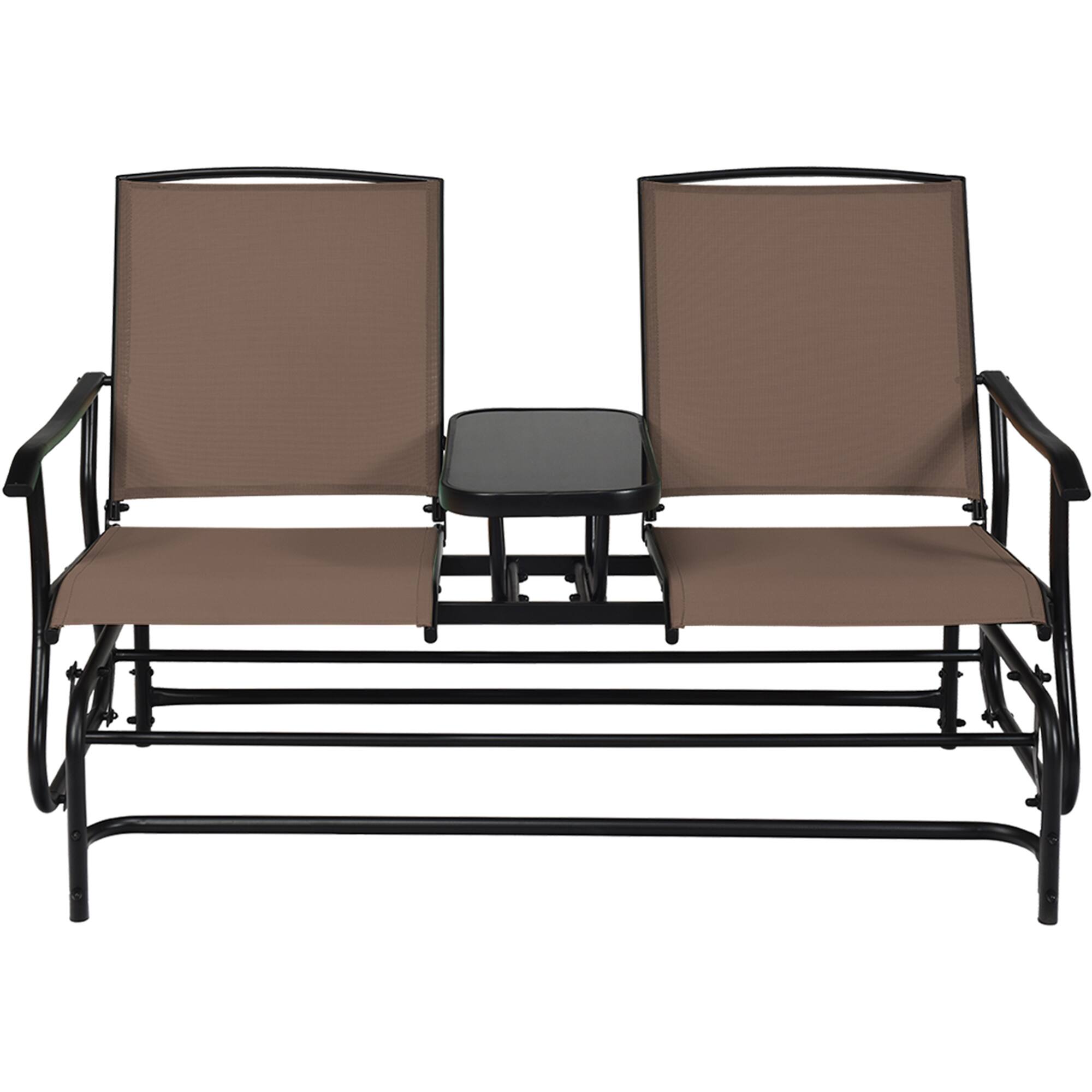 Alt View 7. Gymax - Gymax Patio 2-Person Glider Rocking Char Loveseat Garden w/ Tempered Glass Table Brown - Brown.