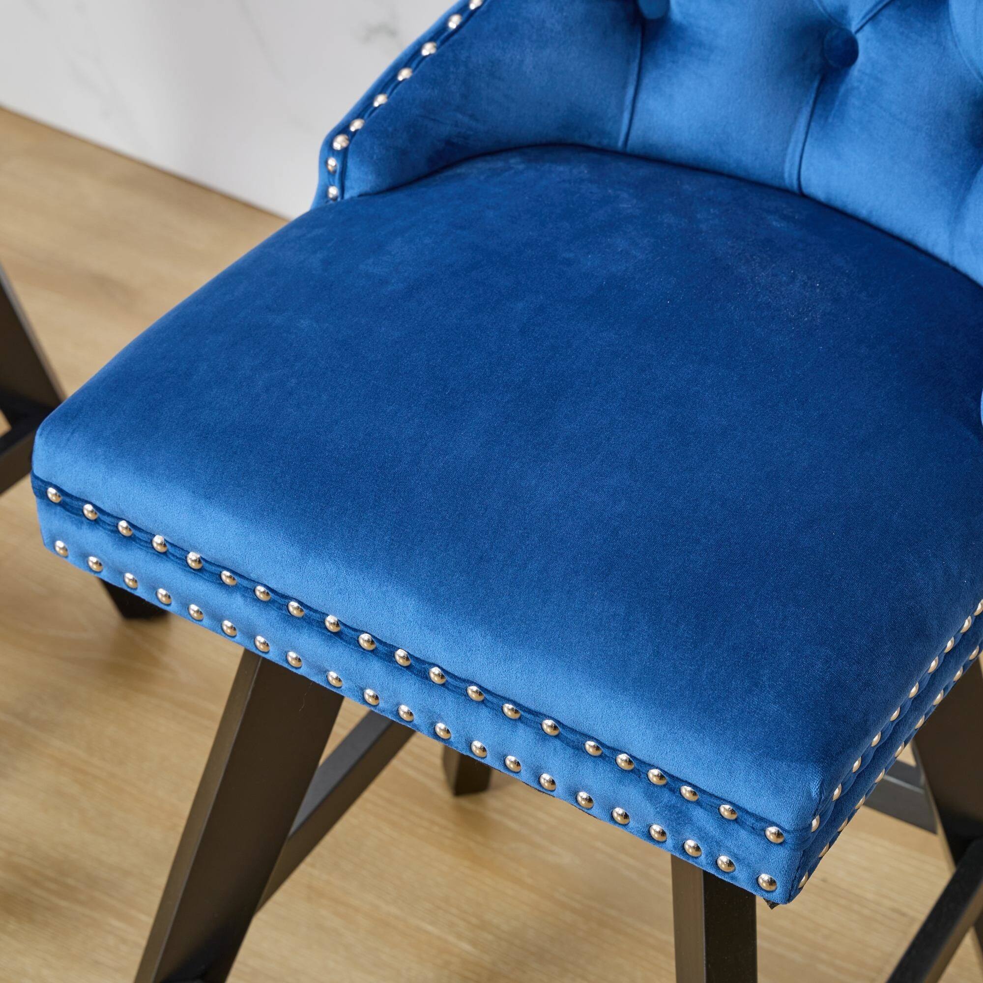 Alt View 7. Boyel Living - Swivel Velvet Bar Stools Set of 2 with Button Tufted Back - Blue.