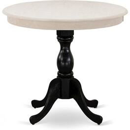 East West Furniture - Antique 36" Round Kitchen Table for Compact Space - Wirebrushed Butter Cream Top & Black Pedestal - Multi-Color