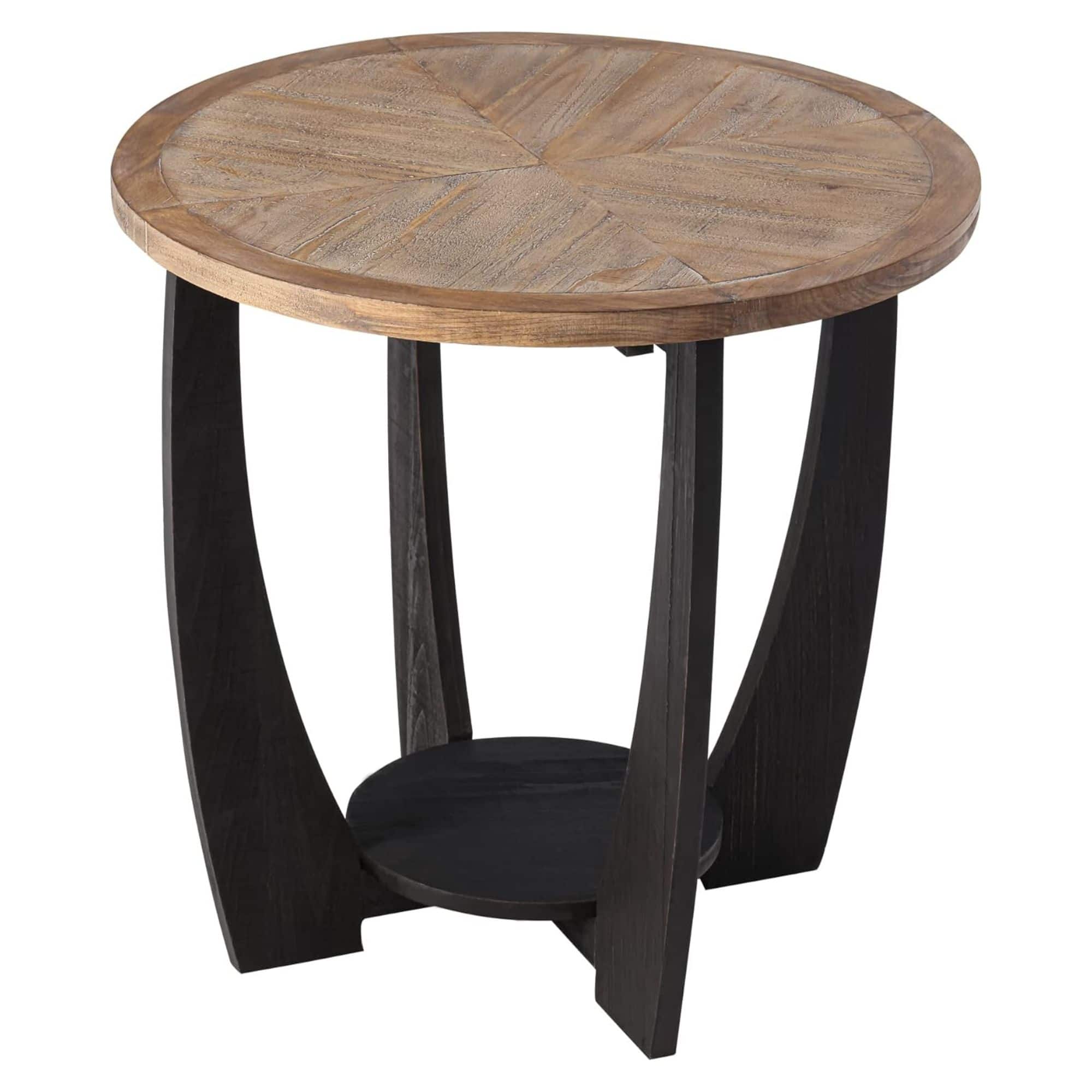 COZAYH - Rustic Farmhouse Round End Table, Storage Shelf for Living Room, Black - Black & Wood