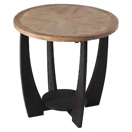 COZAYH - Rustic Farmhouse Round End Table, Storage Shelf for Living Room, Black - Black & Wood