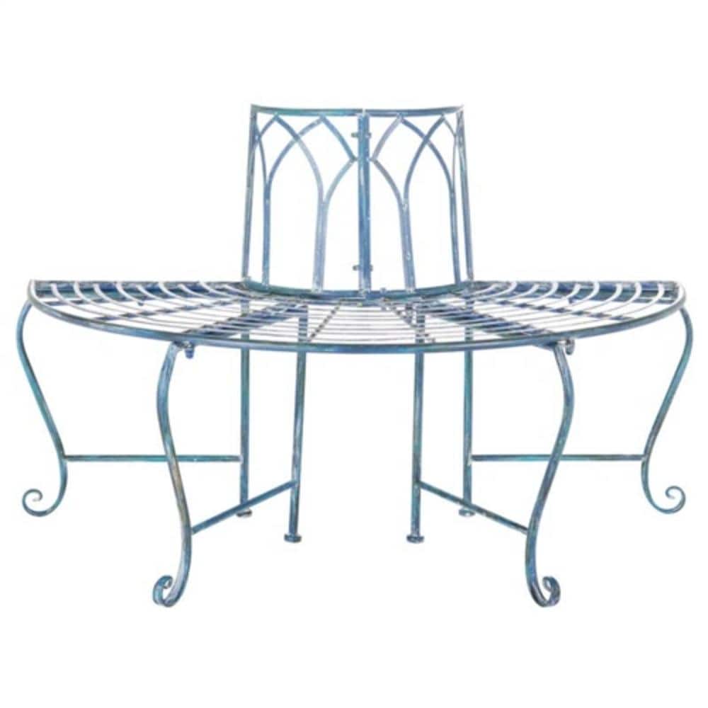 Hivvago - Half-Circle Outdoor Patio Garden Antique Wrought Iron Tree Bench - Blue