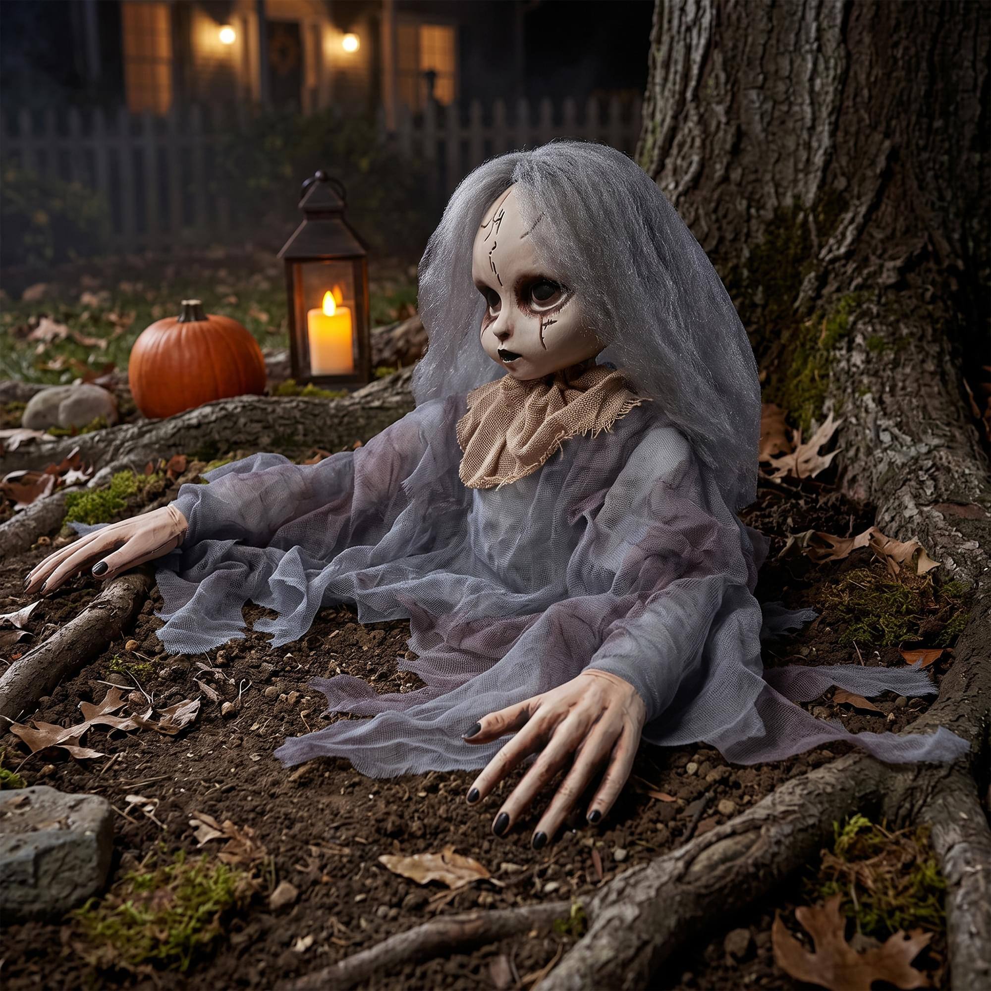 Alt View 4. Funworld - Creepy Doll Grave Breaker Halloween Decor | 12 Inches - Grey.
