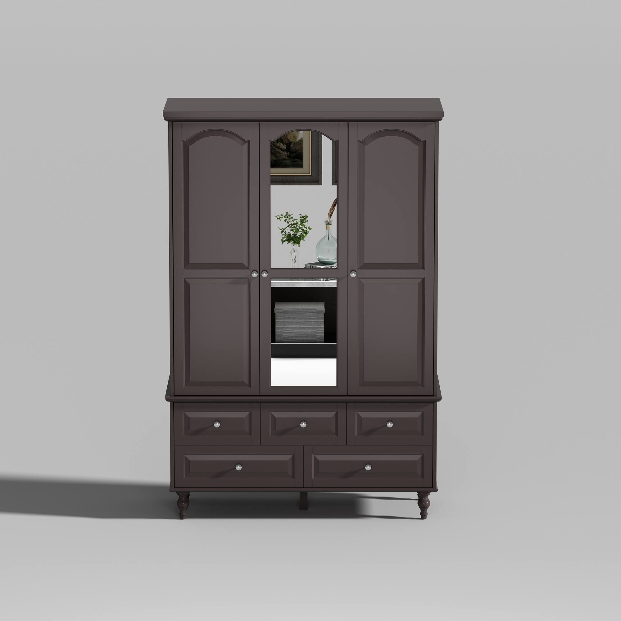 Front. FUFU&GAGA - FUFU&GAGA Wood - Look Wardrobe: Timeless Storage with Glass Accents - Brown.