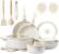 Front. Winado - 22 Pcs Nonstick Pots and Pans Set, Cast Aluminum Pot with Detachable Handles, Glass Lids, Soup Pot for Families, Kitchen - White.