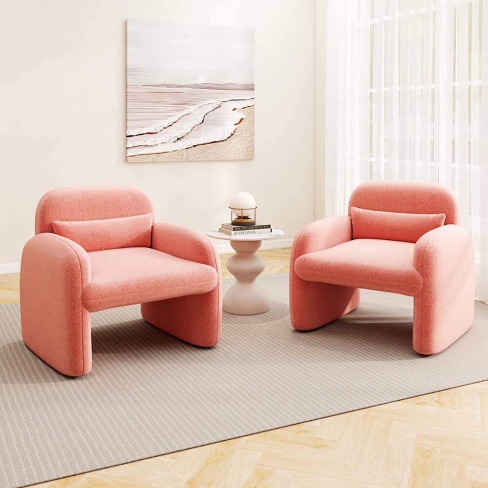 Alt View 5. Pefilos - Modern Accent Chair with Waist Pillow and Armrests for Indoor as Home Living Room Bedroom, Pink - Pink.